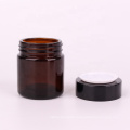 5 set of amber round glass jar cosmetic jar with black lid amber glass cream jar